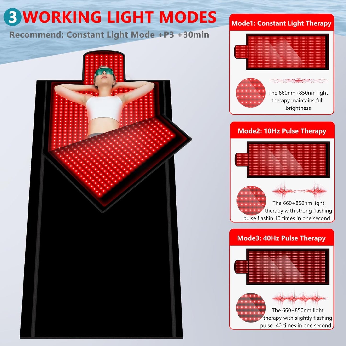 84.6'' X 33.5'' 2680 Pcs LED Red Light Therapy Mat Full Body Sleeping Bag, Extra Large 650Nm 850Nm Red and near Infrared Light Therapy Bed Blanket Device with 3 Mode & 9 Timer, Pain Relief, Detachable