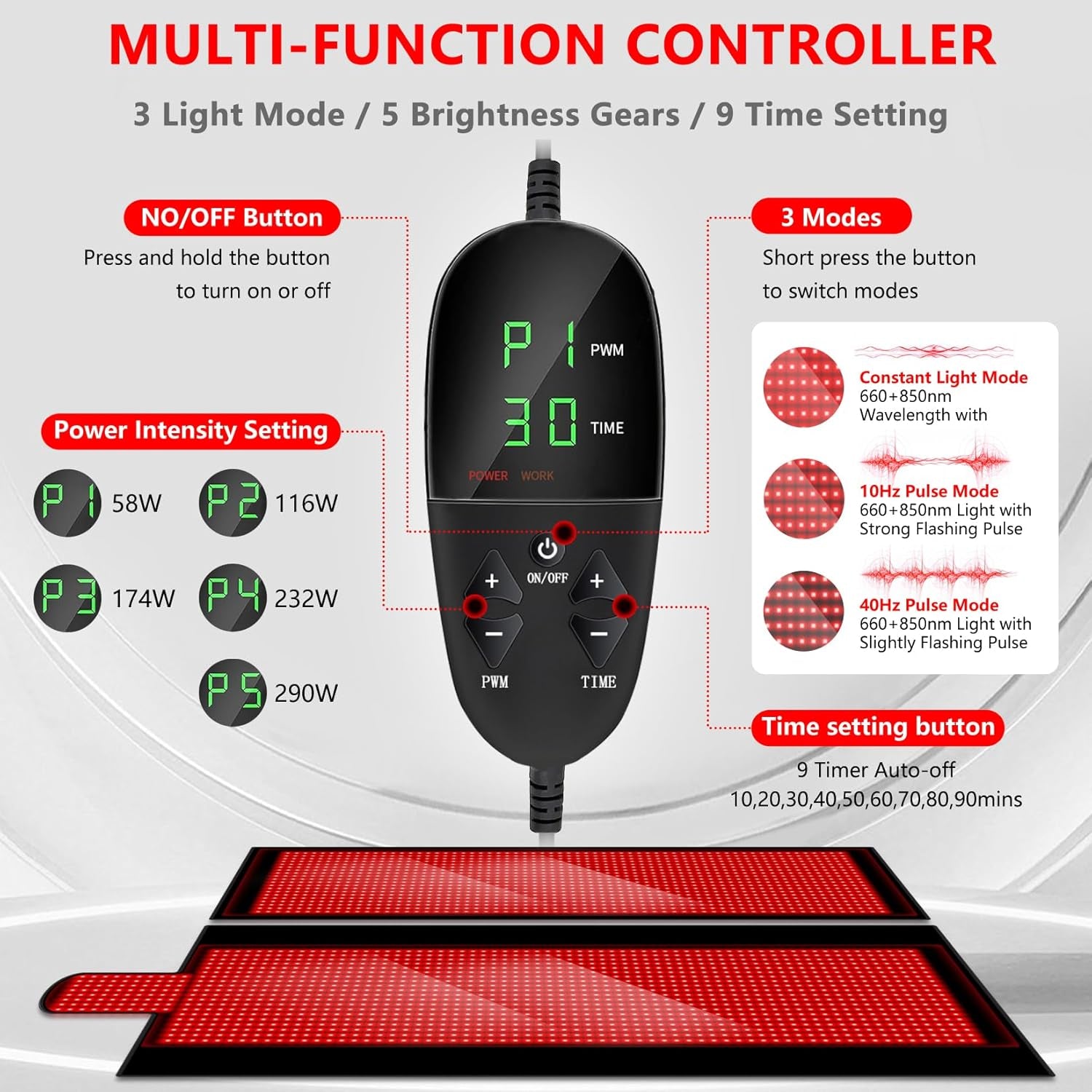 84.6'' X 33.5'' 2680 Pcs LED Red Light Therapy Mat Full Body Sleeping Bag, Extra Large 650Nm 850Nm Red and near Infrared Light Therapy Bed Blanket Device with 3 Mode & 9 Timer, Pain Relief, Detachable