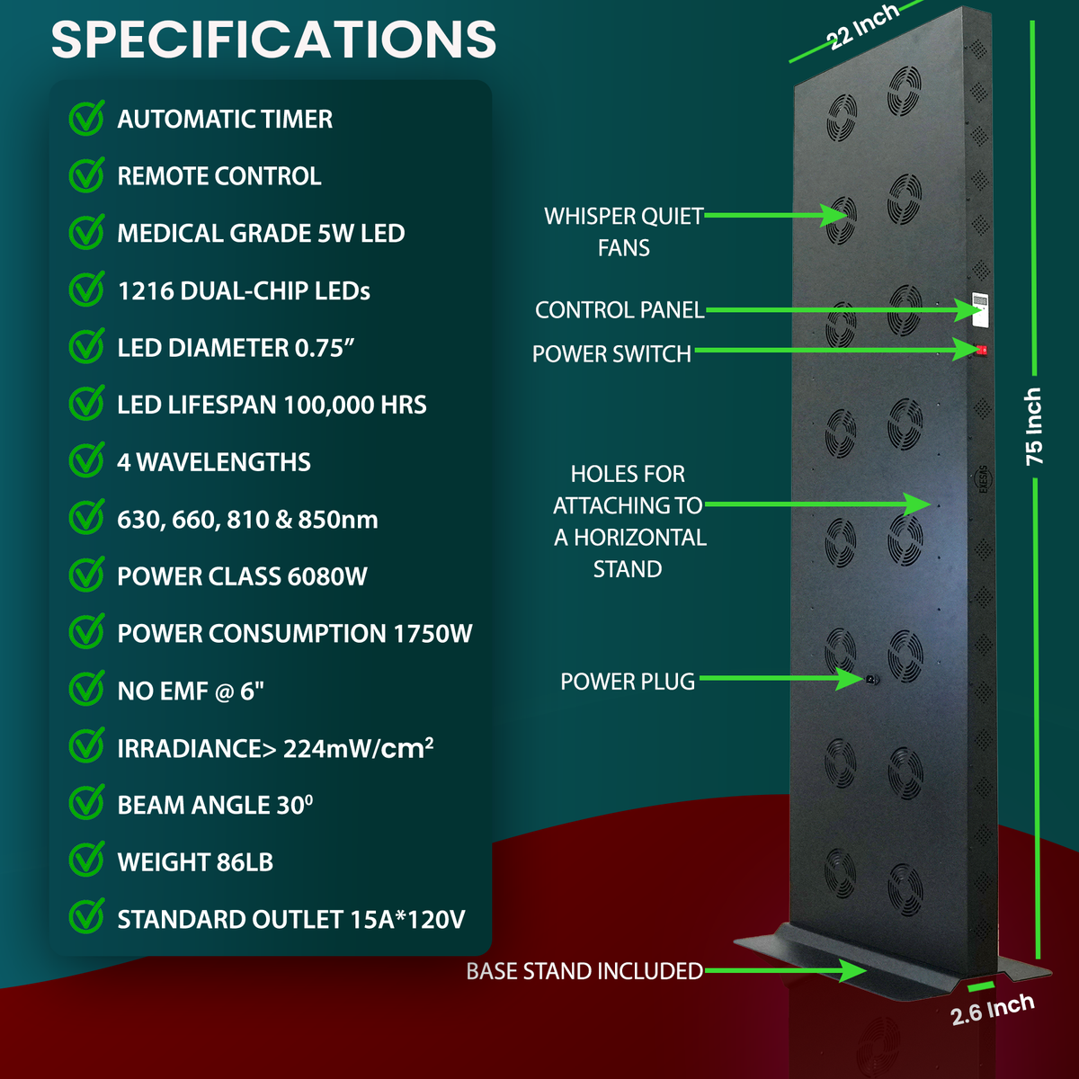 6080W Full Body Red Light Therapy Panel 4 Wavelengths