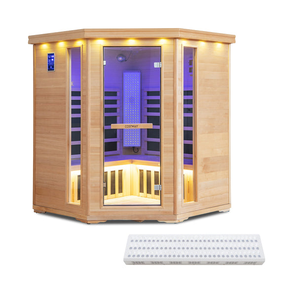 Far Infrared Sauna Room for 3–5 People — Canadian Hemlock Wood with Red Light Therapy Panel, Bluetooth, and WiFi App Control
