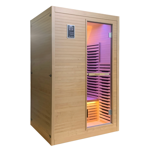 Blisspod Helsinki Series 2-Person Full Spectrum Infrared Sauna | Red Light Therapy | 6 Low-EMF Heaters | Canadian Hemlock