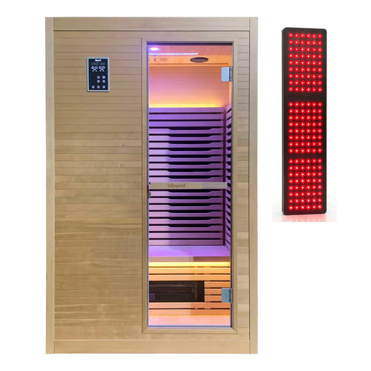 Blisspod Helsinki Series 2-Person Full Spectrum Infrared Sauna | Red Light Therapy | 6 Low-EMF Heaters | Canadian Hemlock
